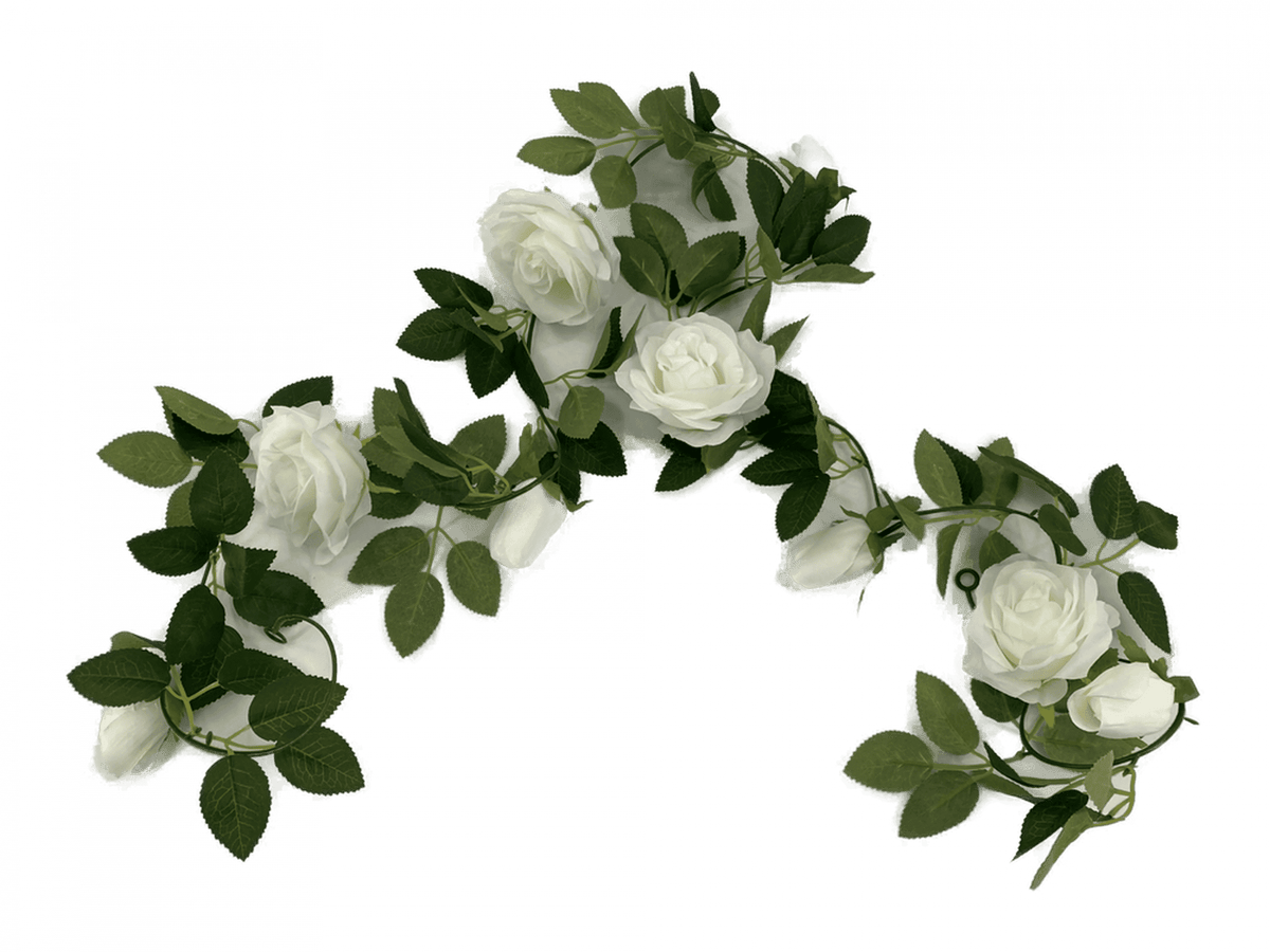Flowering White Artificial Rose Garland 190cm