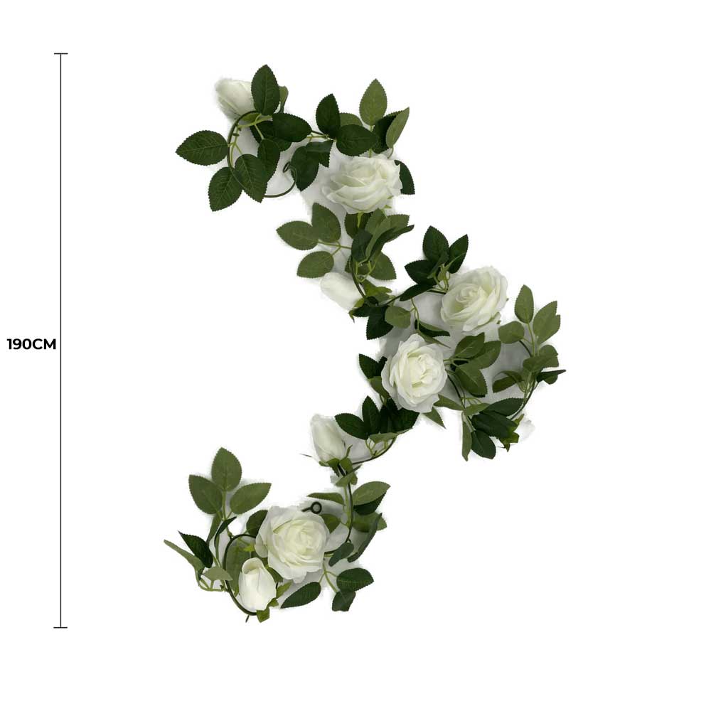 Flowering White Artificial Rose Garland 190cm