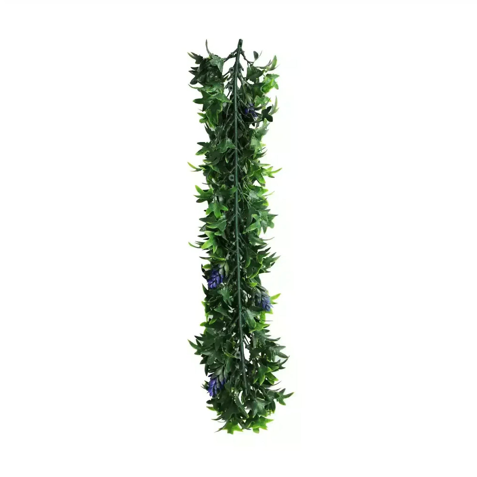 Artificial Extendable Hanging Bright Green Ivy Bush with Purple Flowers 55cm UV Resistant