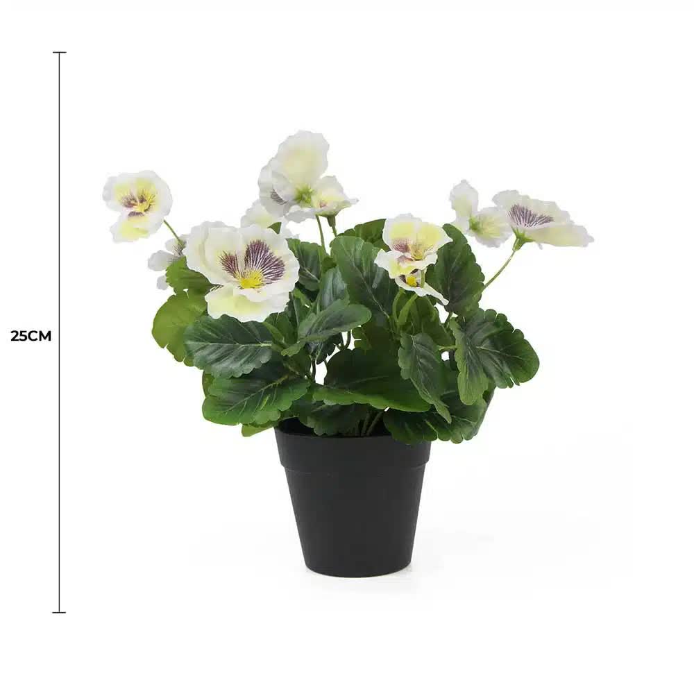 Mixed White Flowering Potted Artificial Pansy Plants 25cm