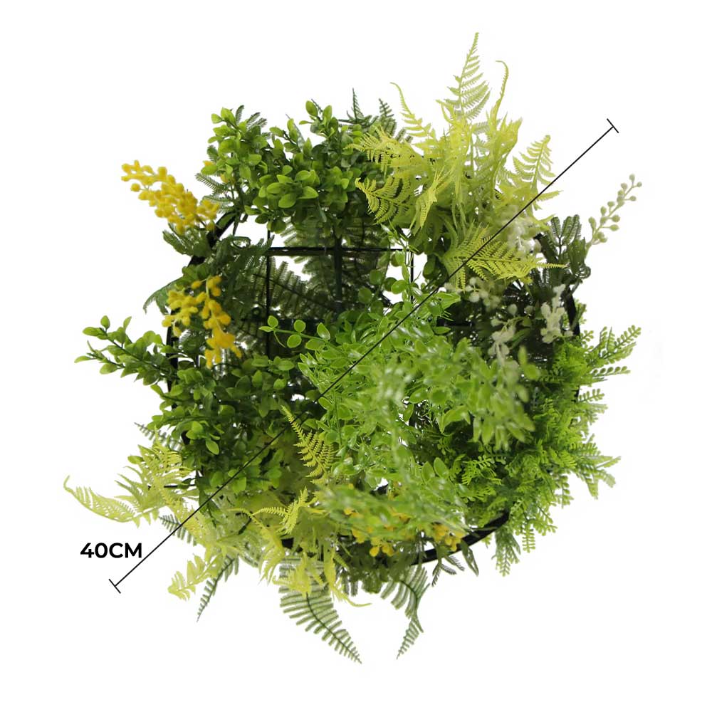 Black Framed Roof Hanging Disc with Draping Life-like Plants 40cm