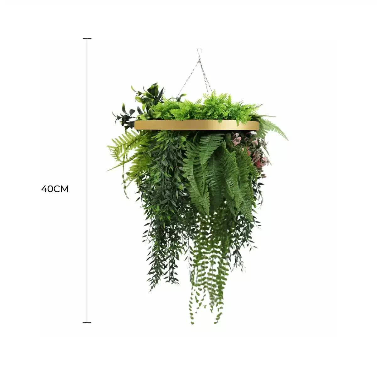 Premium Hanging Artificial Plant Arrangement with Gold Frame 40cm UV Resistant