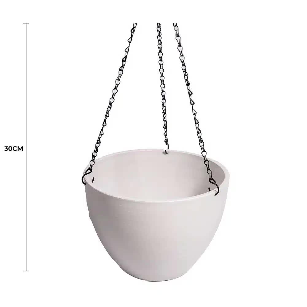 Hanging Rustic White Plastic Pot with Chain 30cm