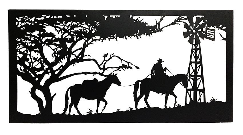 Horse Rectangle Metal Wall Art Black 122cm