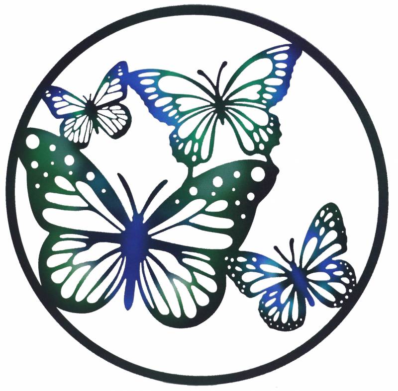 Round Butterfly Quad Metal Wall Art 60cm