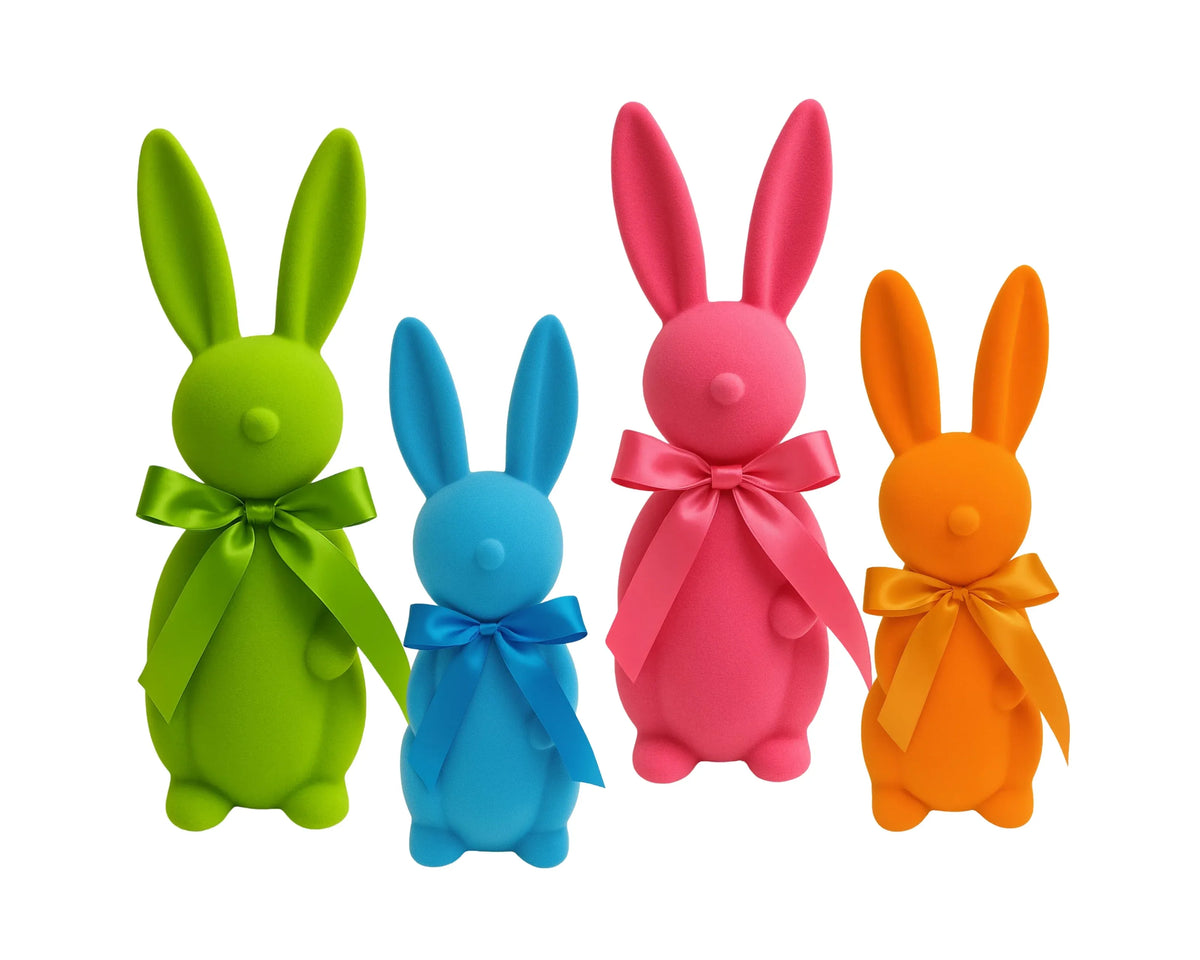 Bulk 6 Flocked Sitting Bunny 38cm 4 Asst