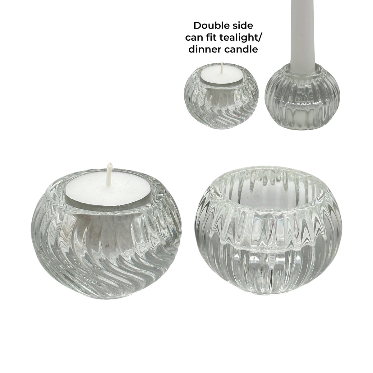 bulk 36 Clear Patterned Glass Candle Holder 2 Assorted 6x4cm