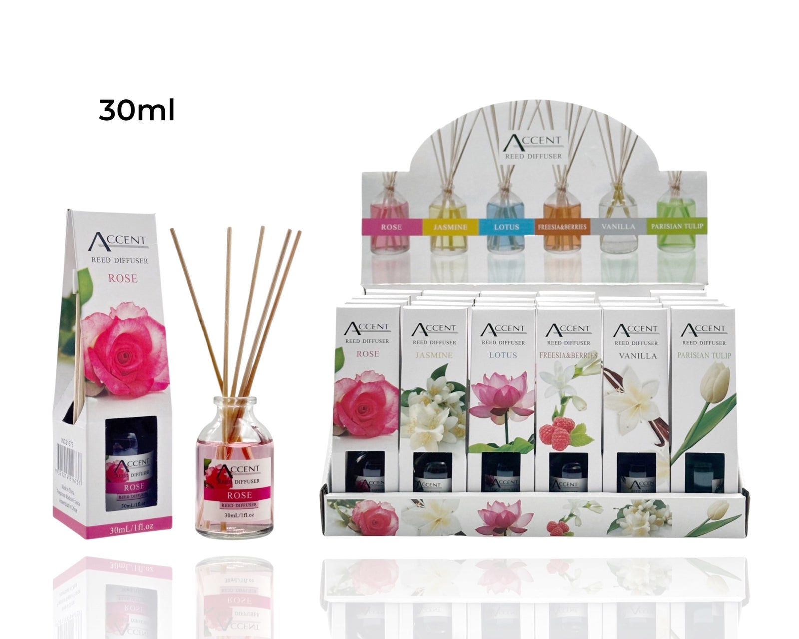 bulk 72 Mini Reed Diffuser 6 Assort Fragrances 30ml