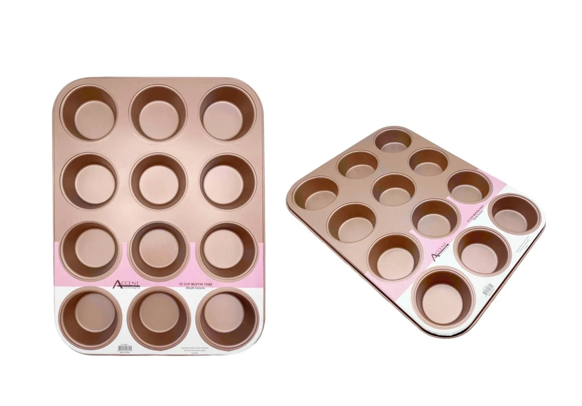 Bulk 12 Rose Gold Muffin Tray 12 Cup 35x26.5x3cm