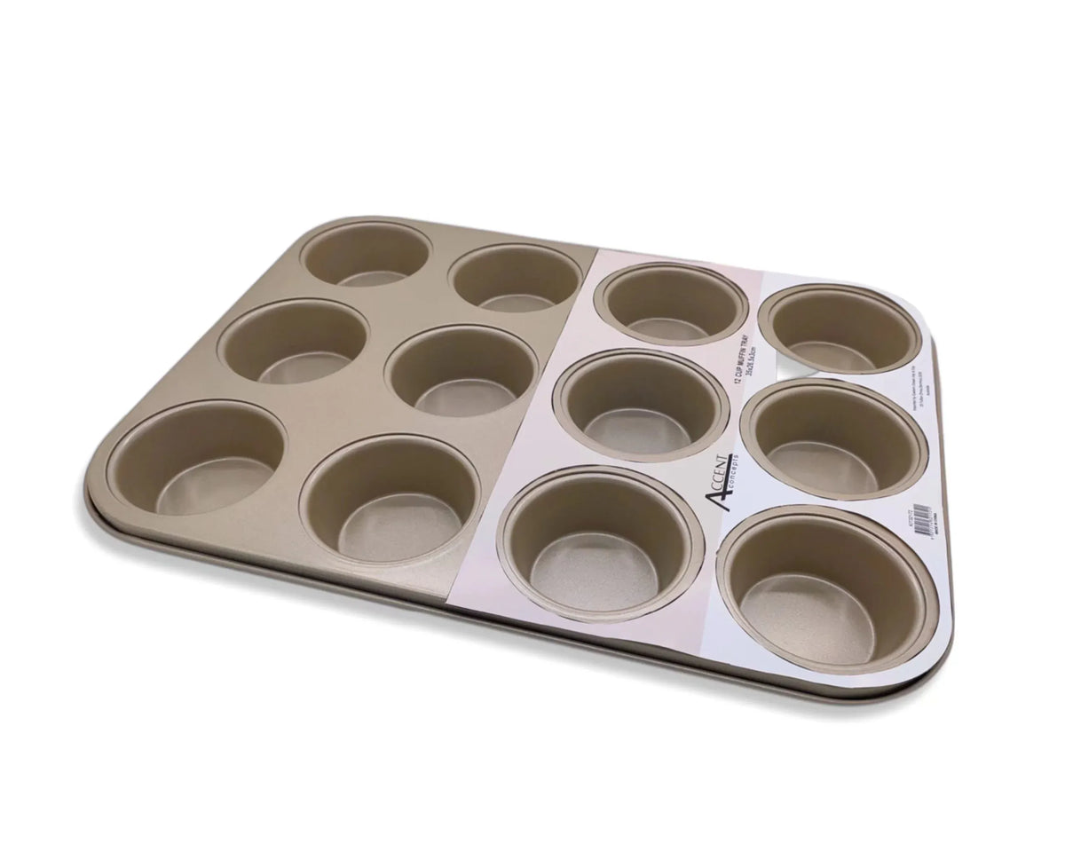 Bulk 12 Champagne Gold Muffin Tray 12 Cup 35x26.5x3cm