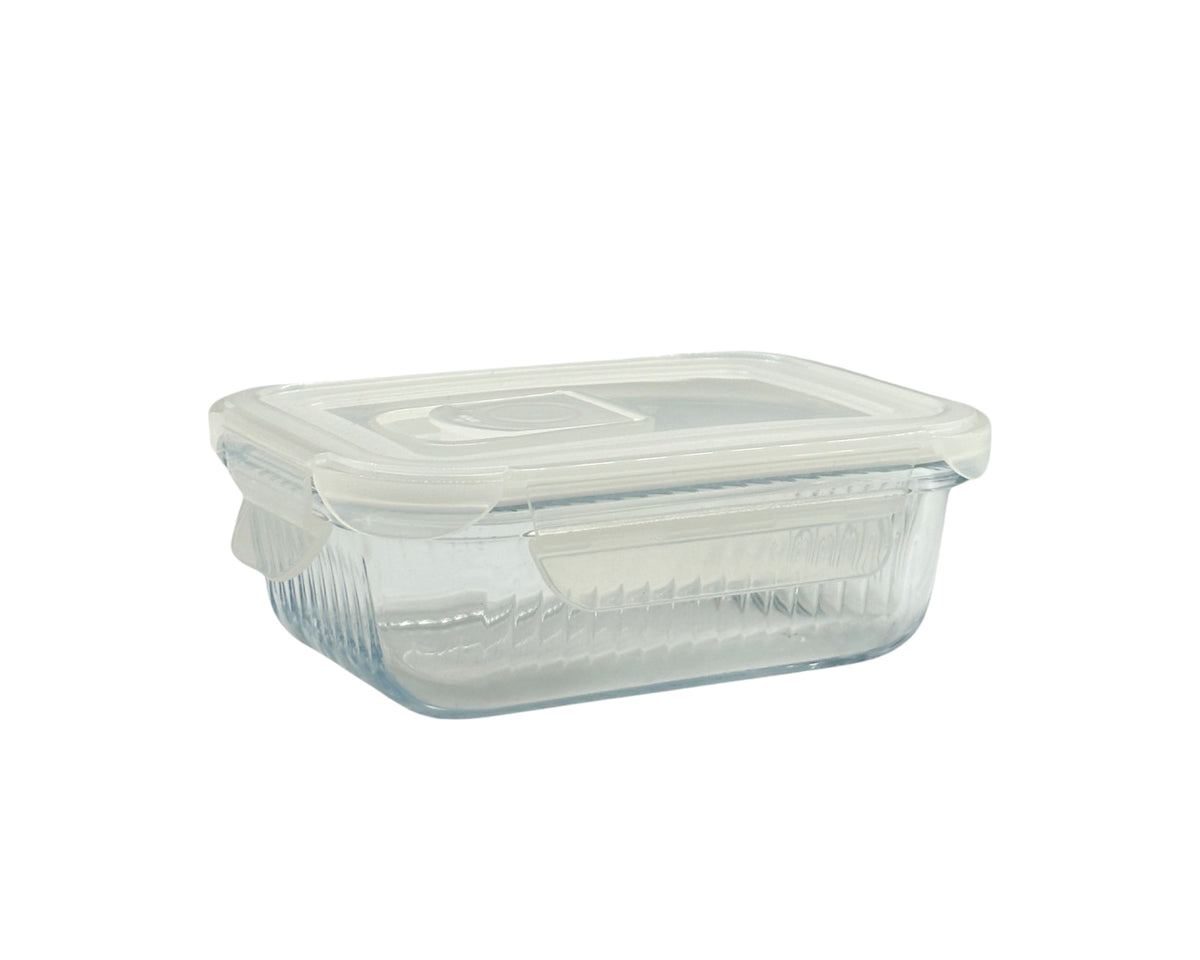 bulk 24 Borosilicate Glass Container W Lid Rect 370ml 15x6cm