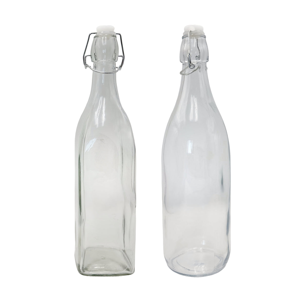 bulk 12 Clear Glass Bottle w Clip Lid 1Lt 2 Asst 32cm
