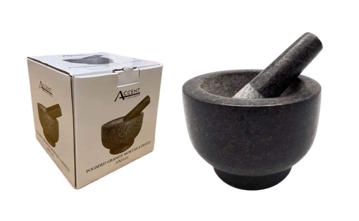 Bulk 4 Polished Granite Mortar &amp; Pestle 15x11cm