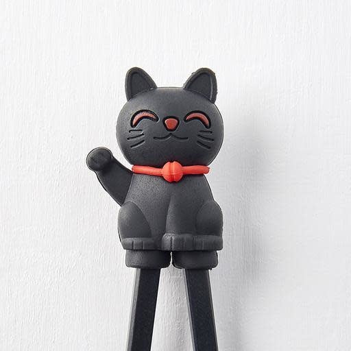 Maneki Trainer Chopsticks Lucky Cat in Black