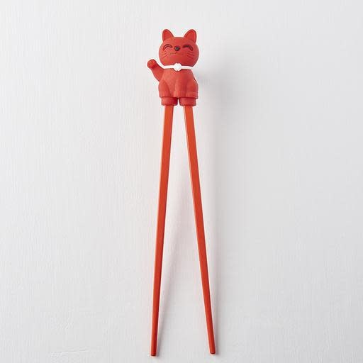 Maneki Trainer Chopsticks Lucky Cat in Red