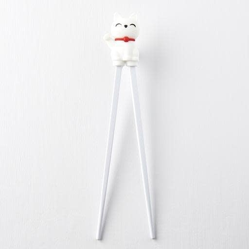 Maneki Trainer Chopsticks Lucky Cat in White