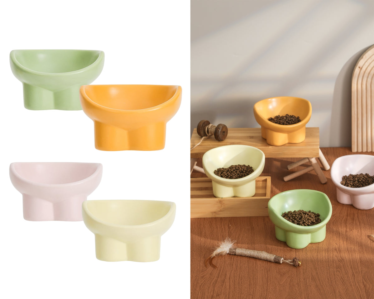 bulk 16 Elevated Ceramic Pet Bowl 4 Assort 14x9cm