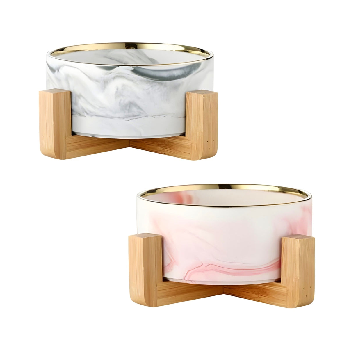 bulk 12 Marble Ceramic Pet Bowl w Stand 2 Assort 20x9cm
