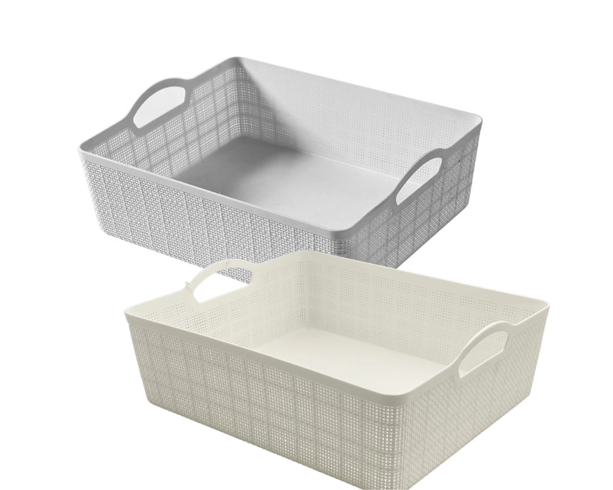 bulk 18 Rect Storage Basket w Handle 2 Asst 34cm