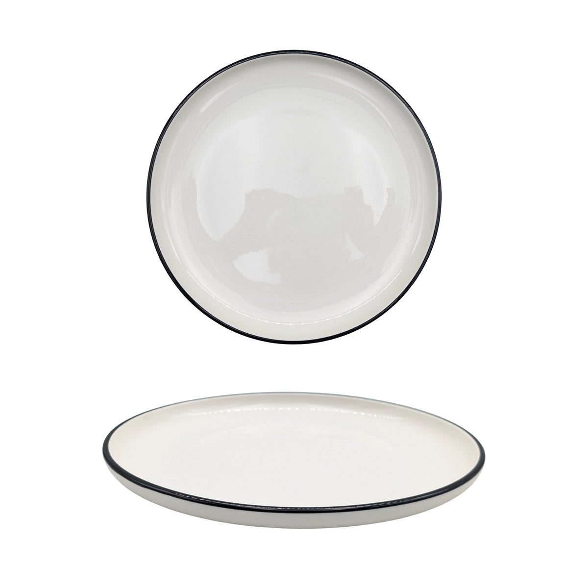 bulk 24 Sorrento Porcelain Dinner Plate w Black Rim 26cm