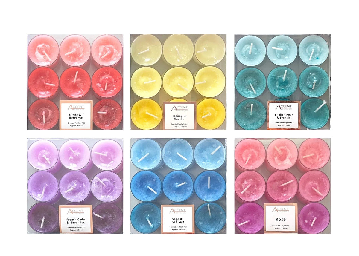 Bulk 36 Scented Tealight Candles pk9 Asst Cols