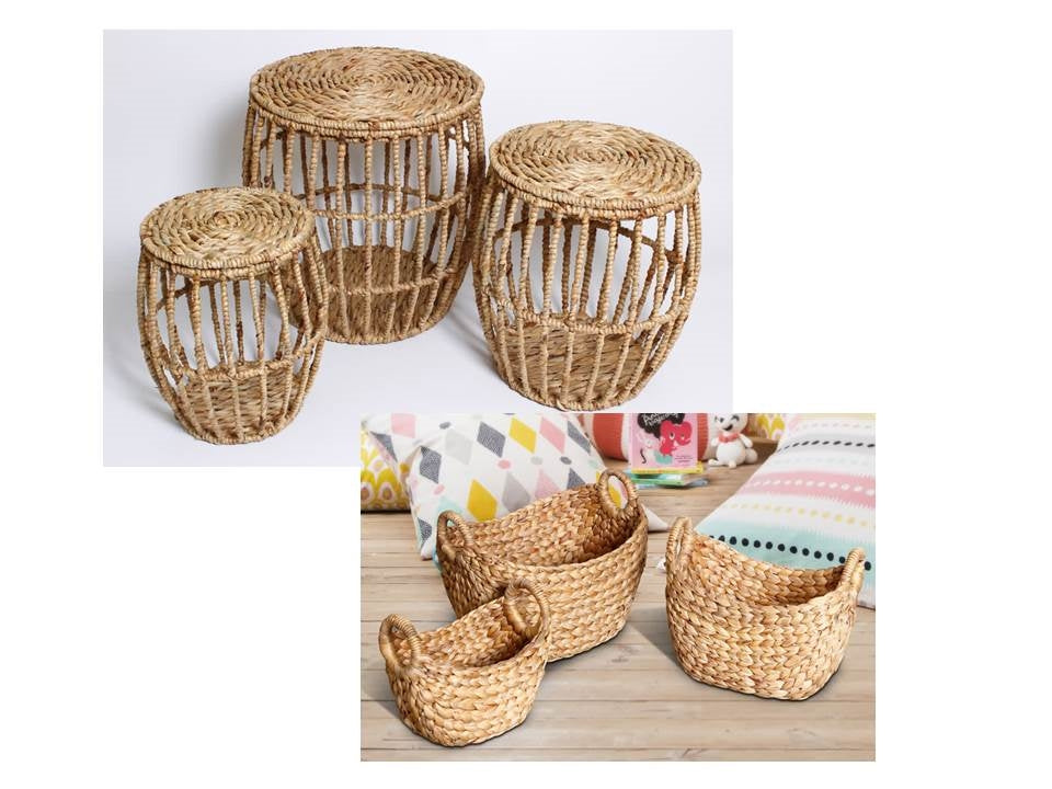 Set 6 Water Hyacinth Storage Table &amp; Baskets 50cm