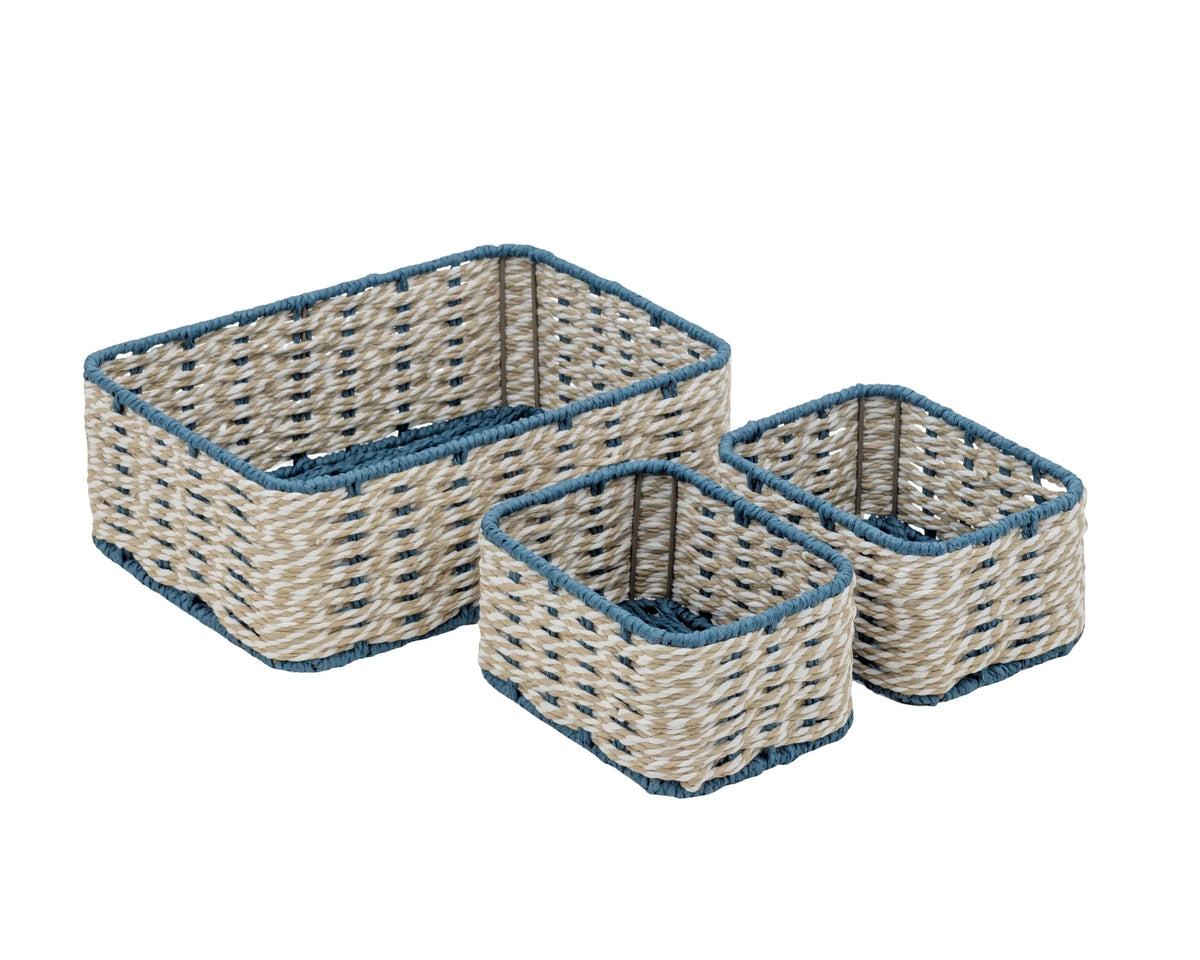 Bulk 4 Blue &amp; Natural Paper Rope Storage Basket s/3 32x23x12h