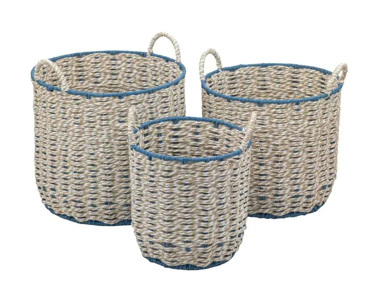 Bulk 2 Blue &amp; Natural Paper Rope Storage Basket s/3 d35x31/36.5h
