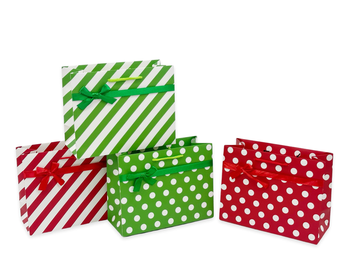 bulk 48 Bottle Gift Bag Red &amp; Green Dots Stripes Assort 36cm