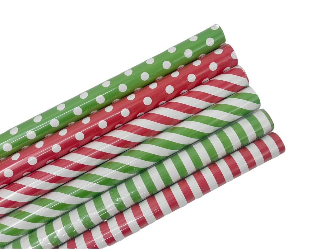 bulk 50 Red &amp; Green Dots Stripes Gift Wrap 300cm