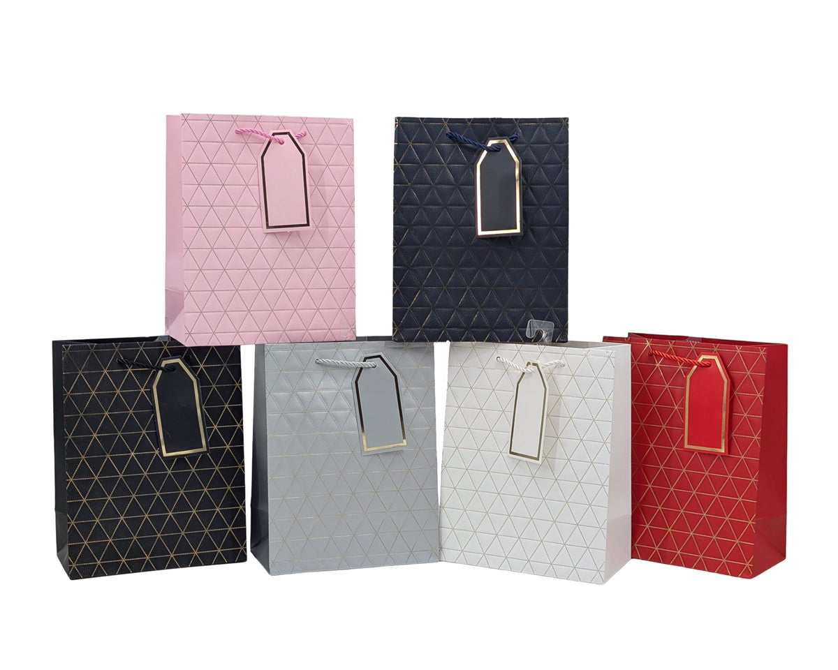 bulk 24 Medium Foiled Triangles Gift Bag 4 Assort 18x23cm