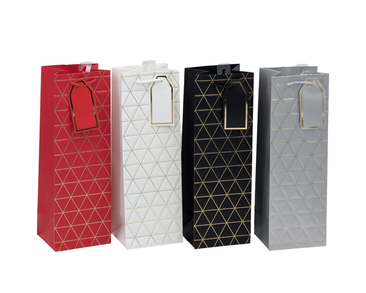 bulk 24 Foiled Triangles Bottle Gift Bag 4 Assort 12x36cm