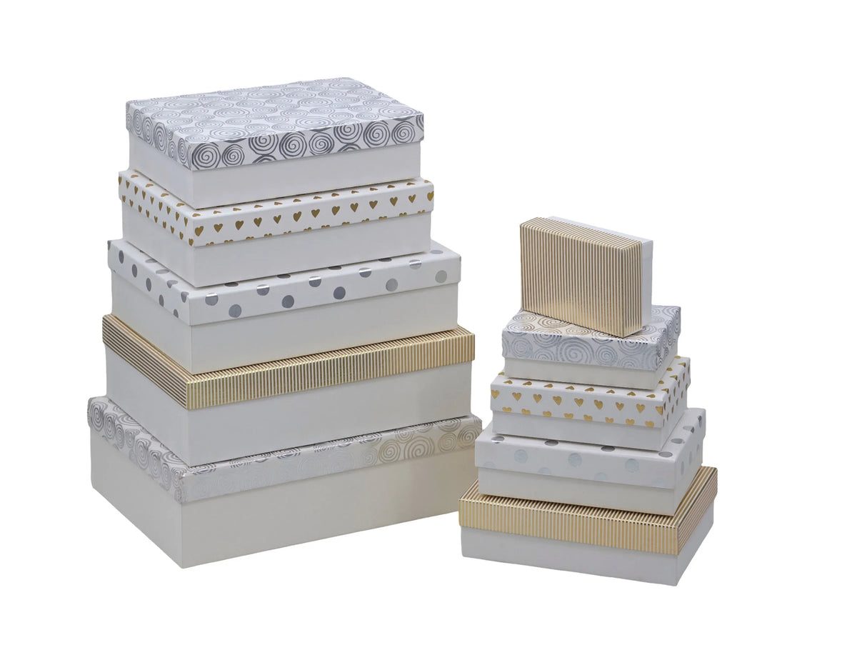 Bulk 3 White Elegance Foiled Gift Box Set 10 37x27x11cm