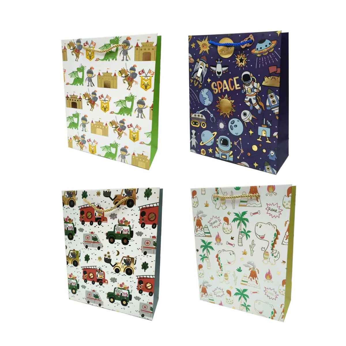 bulk 24 Large Size Playful Adventure Foiled Gift Bag Assort 26x32cm