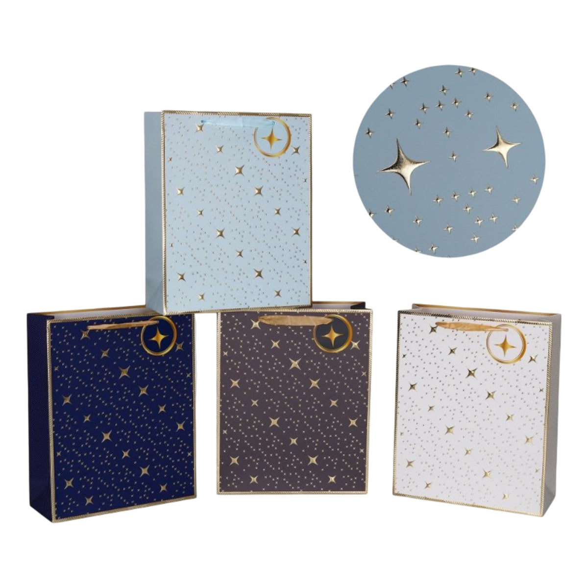 bulk 24 Medium Night Sky Gift Bag Foiled 4 Asst 18x23cm