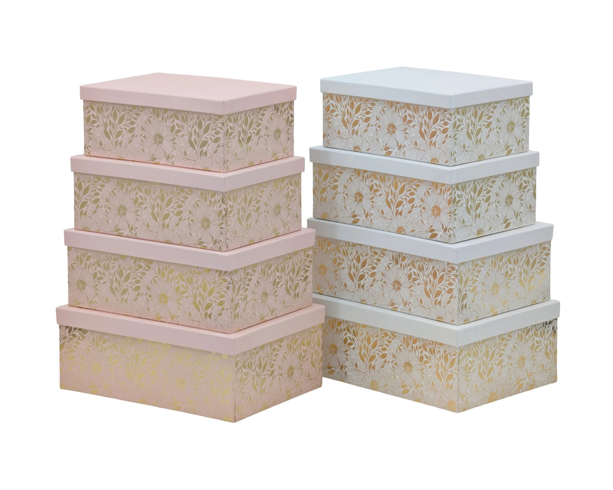 Bulk 2 Gold Foiled Floral Gift Box Set 18 43x34x16cm 2 Asst Cols