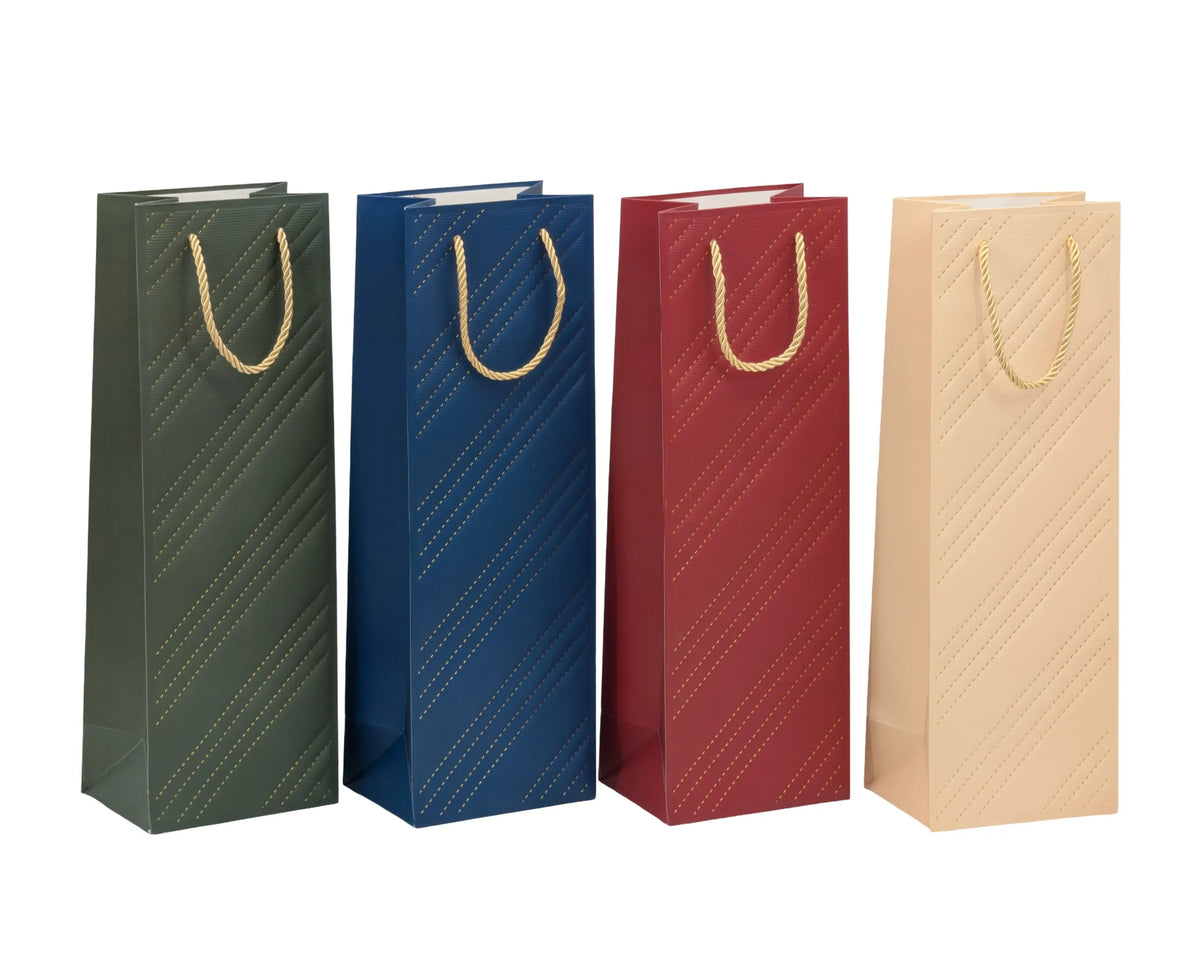 Bulk 24 Embossed &amp; Foiled Bottle Gift Bag 12x36x10cm 4 Asst