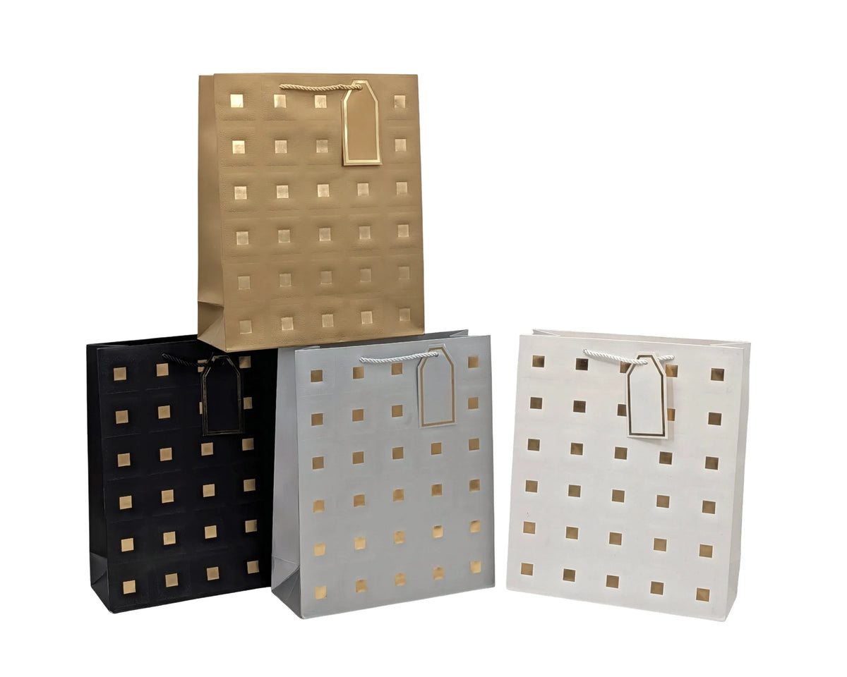 Bulk 24 Embossed &amp; Foiled Squares Gift Bag Xlge 42x31x12cm 4 Asst