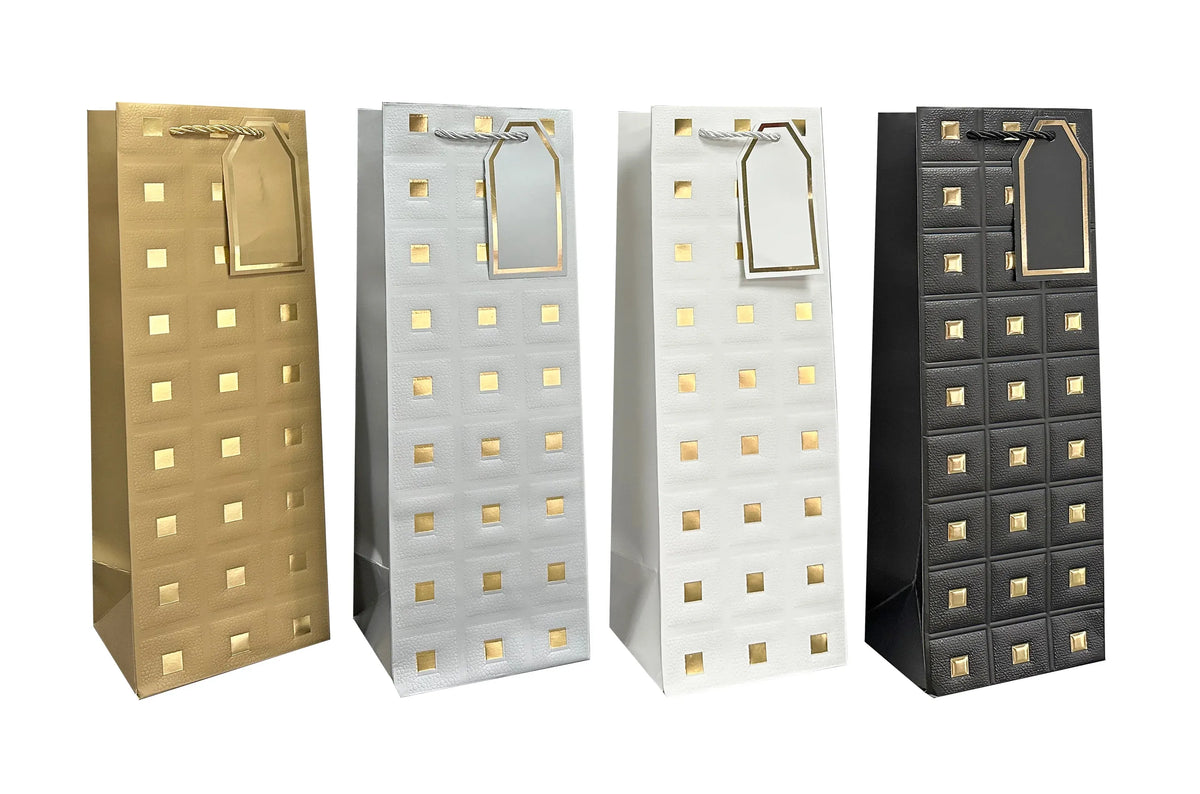 Bulk 24 Embossed &amp; Foiled Squares Gift Bag Btl 12x9x35cm 4 Asst