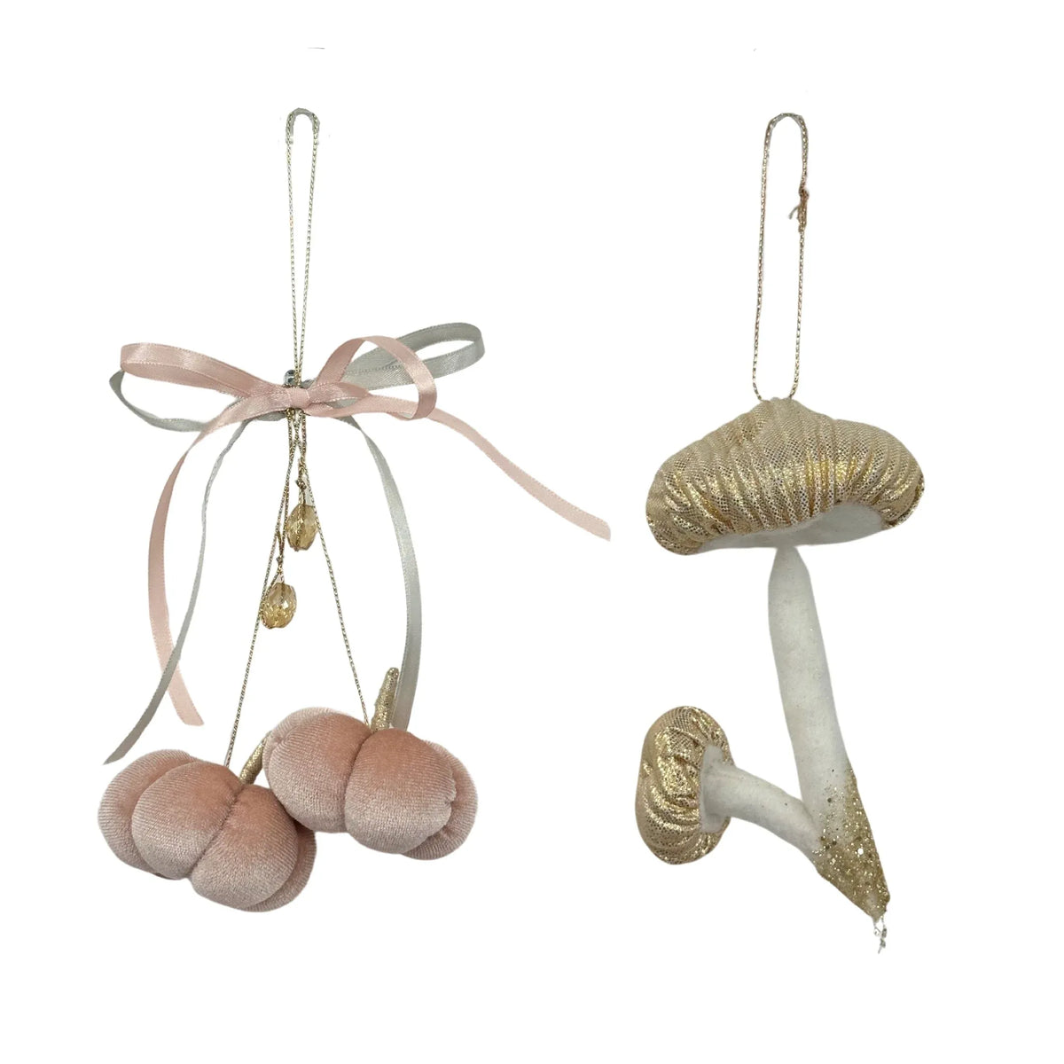 Bulk 18 Xmas Rosies Hanging Mushroom &amp; Pumpkin 9x13cm/6x25cm 2 Asst