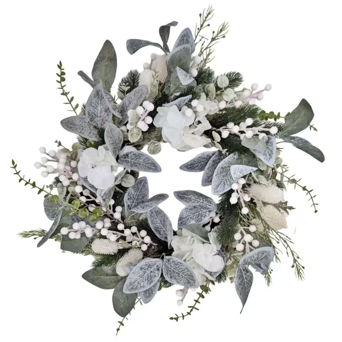Xmas White Hydrangea &amp; Berry Wreath 55cm