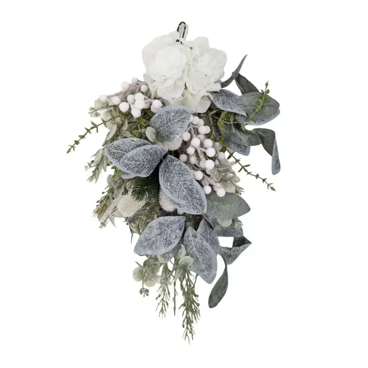 Xmas White Hydrangea &amp; Berry Drop 80cm