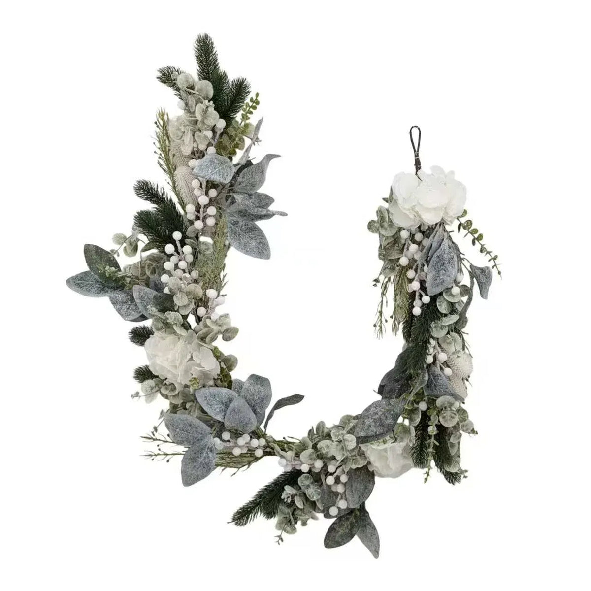 Xmas White Hydrangea &amp; Berry Garland 150cm