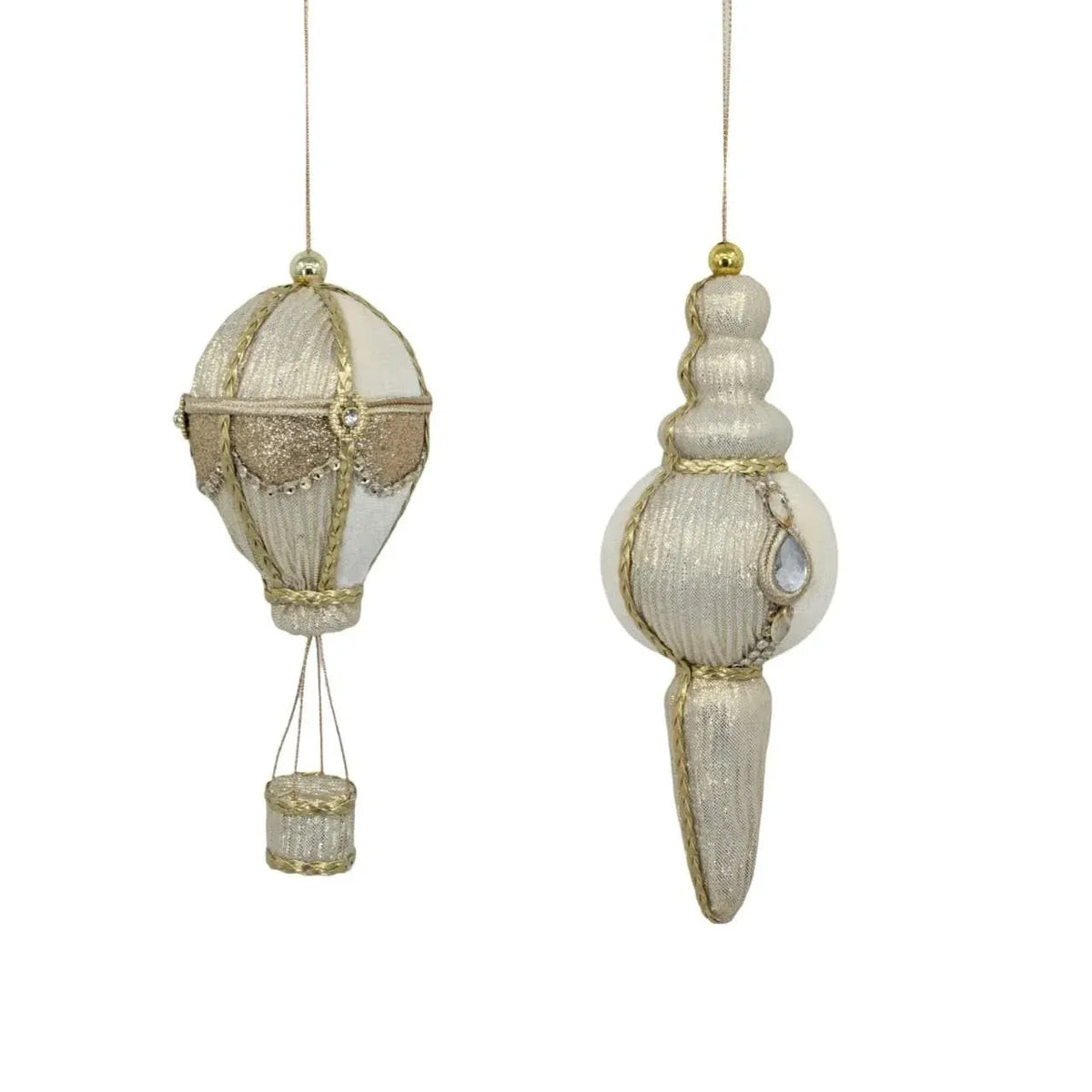 Bulk 24 Xmas Champange &amp; White Velvet Ornament 18/22cm 2 Asst