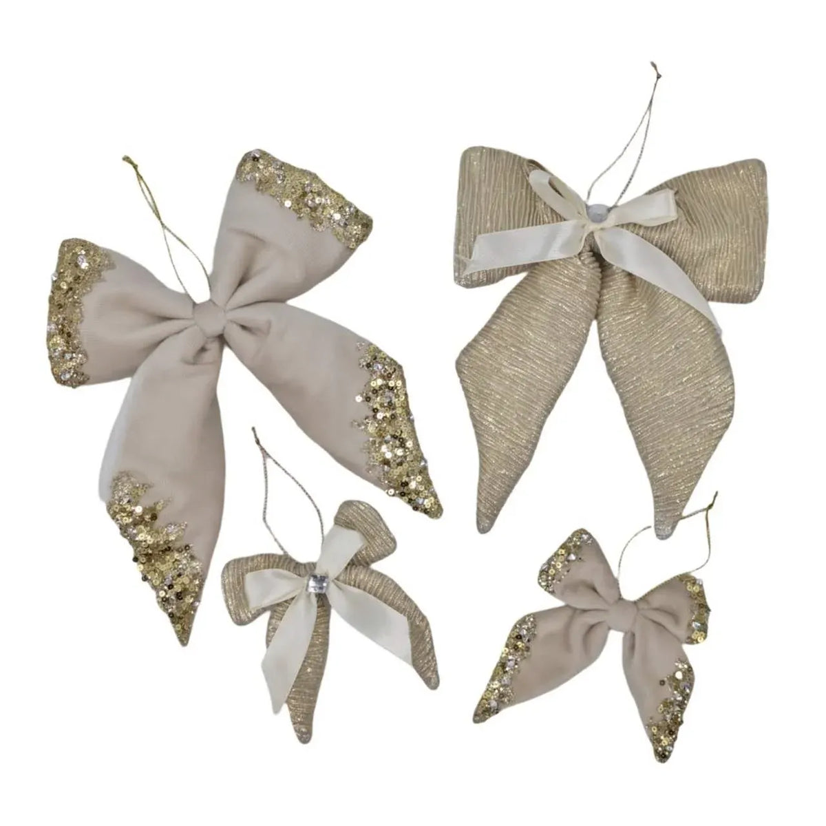 Bulk 24 Xmas Champange &amp; White Velvet Bow 11cm 2 Asst