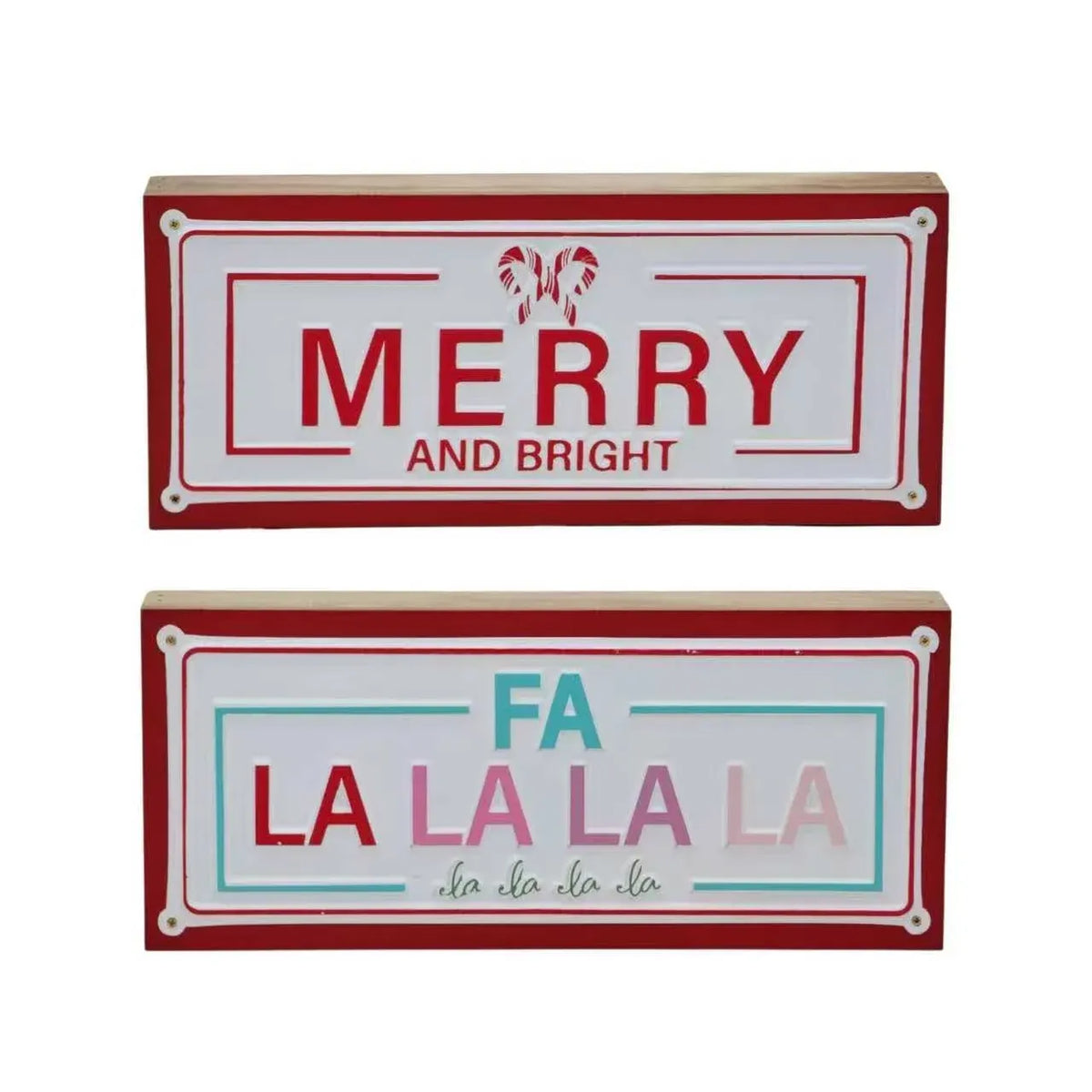 Bulk 8 Xmas Sign On Wooden Box Deco 30x13cm 2 Asst