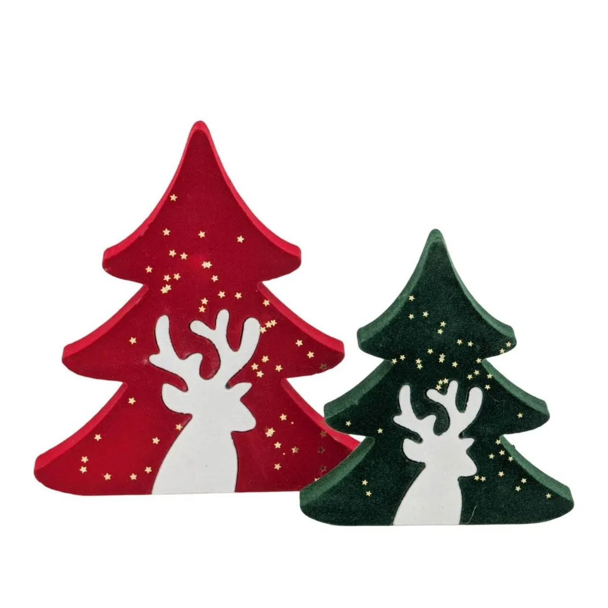 Bulk 12 Xmas Mdf Velvet Tree Med 17.7x19cm 2 Asst