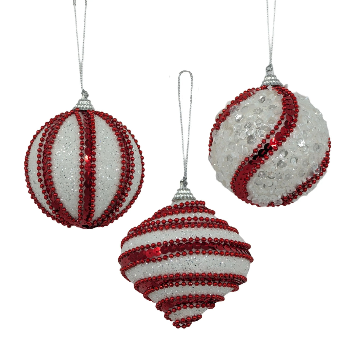 Bulk 24 Xmas R&amp;w Glitter Bauble Ornaments 10cm 3 Asst