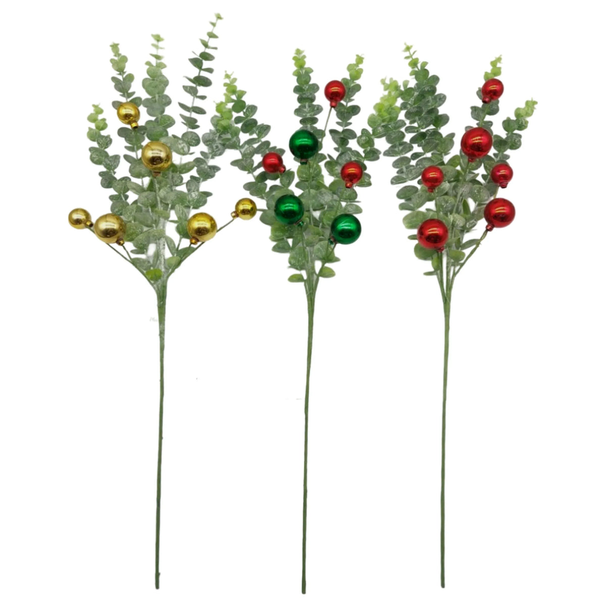 Bulk 12 Xmas Bauble &amp; Eucalyptus Spray 75cm 3 Asst