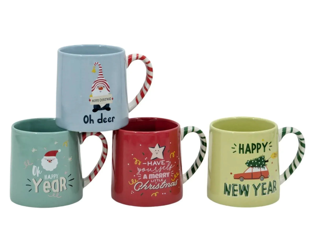 Merry &amp; Bright Xmas Mug 475ml 4 Asst